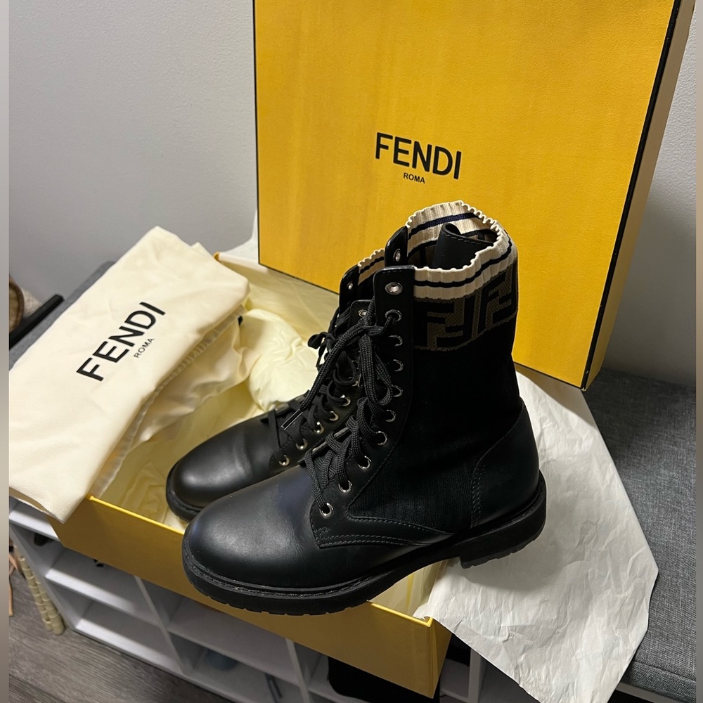 rockoko knit leather combat boots